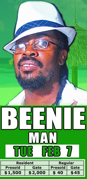 Beenie Man Live in Concert @ One Love Concert Series Tuesday, February 7, 2012 at The Jungle - Negril Travel Guide.com