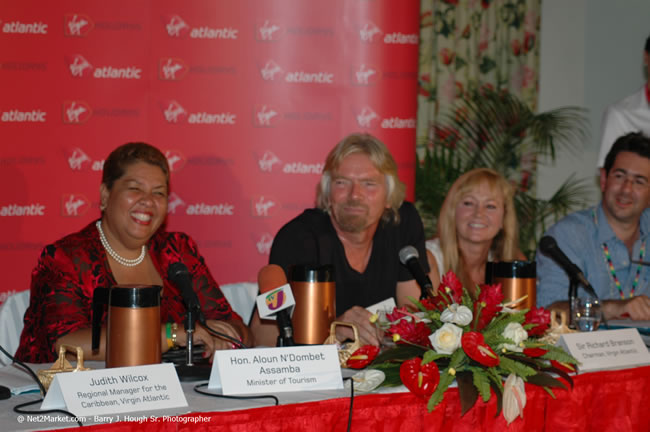 Press Conference - Virgin Atlantic Inaugural Flight To Montego Bay, Jamaica Photos - Sir Richard Bronson, President & Family, and 450 Passengers - Press Conference at Half Moon Resort, Montego Bay, Jamaica - Monday, July 3, 2006 - Negril Travel Guide, Negril Jamaica WI - http://www.negriltravelguide.com - info@negriltravelguide.com...!