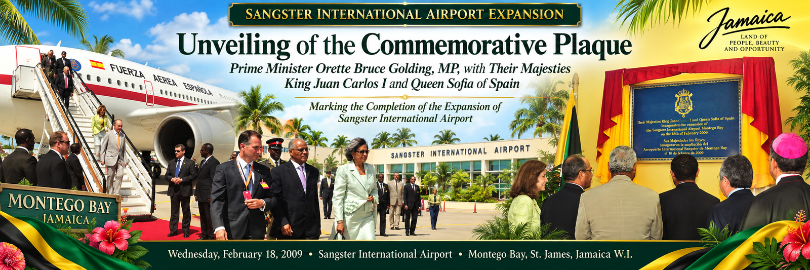 The unveiling of the commemorative plaque marking the completion of the Sangster International Airport expansion in Montego Bay, Jamaica